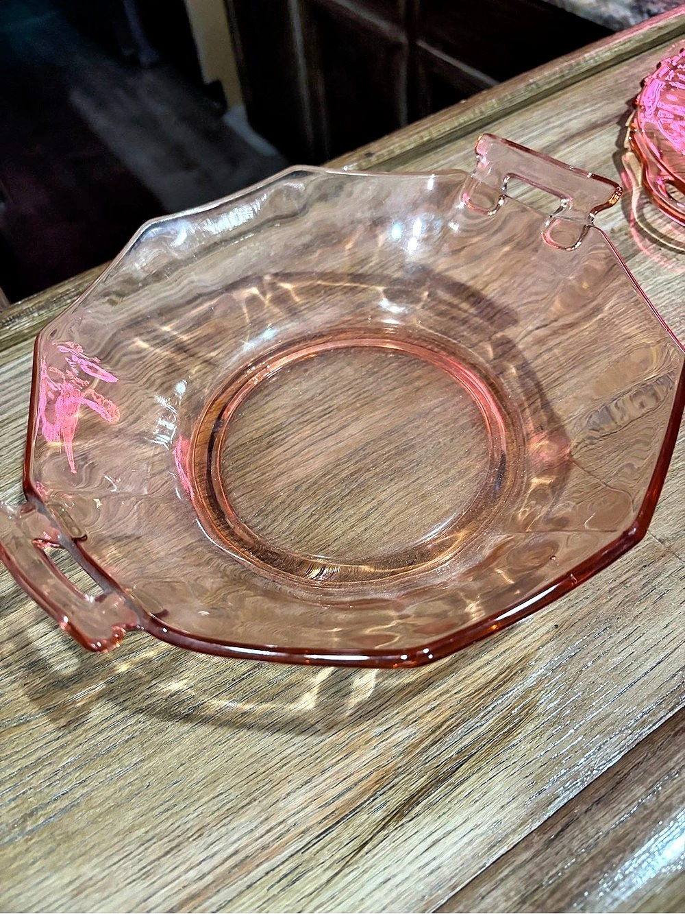 VTG- Pink Glass Serving Dish with Handles